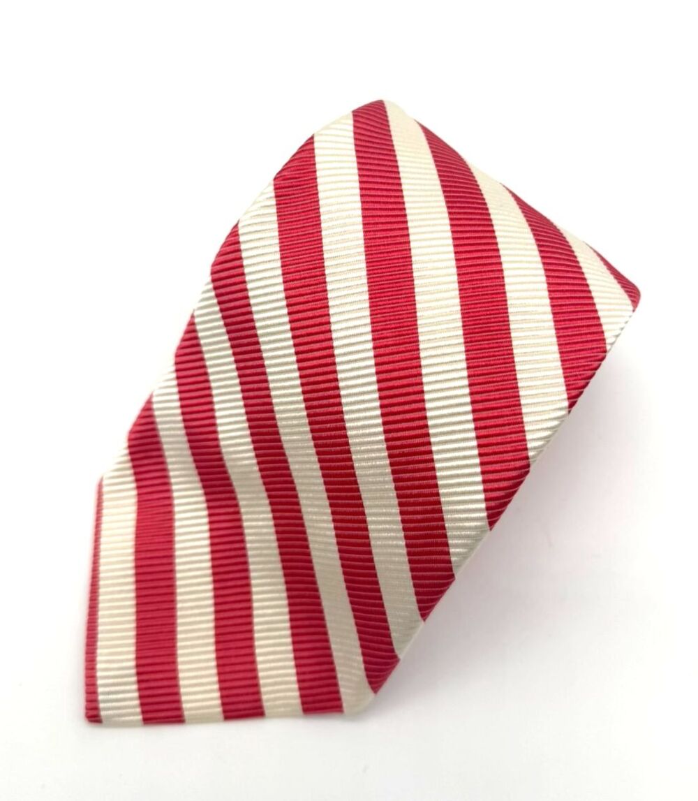 Robert Talbott Mogador Silk Cotton Tie Red / Pink  White Stripe Hand Sewn